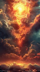 Obraz premium Vivid hues blend with abstract clouds in the summer sky, painting a picturesque scene of bright colors