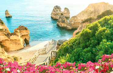Beautiful beach at Algarve, Portugal - Summer vacation concept.