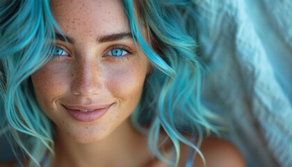 Close Up of a Person With Blue Hair - Powered by Adobe
