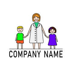 Vector illustration depicting a woman doctor with children holding hands. It can be used as a logo for children's health hospital 