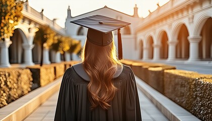 graduation gown and cap in the college campus.