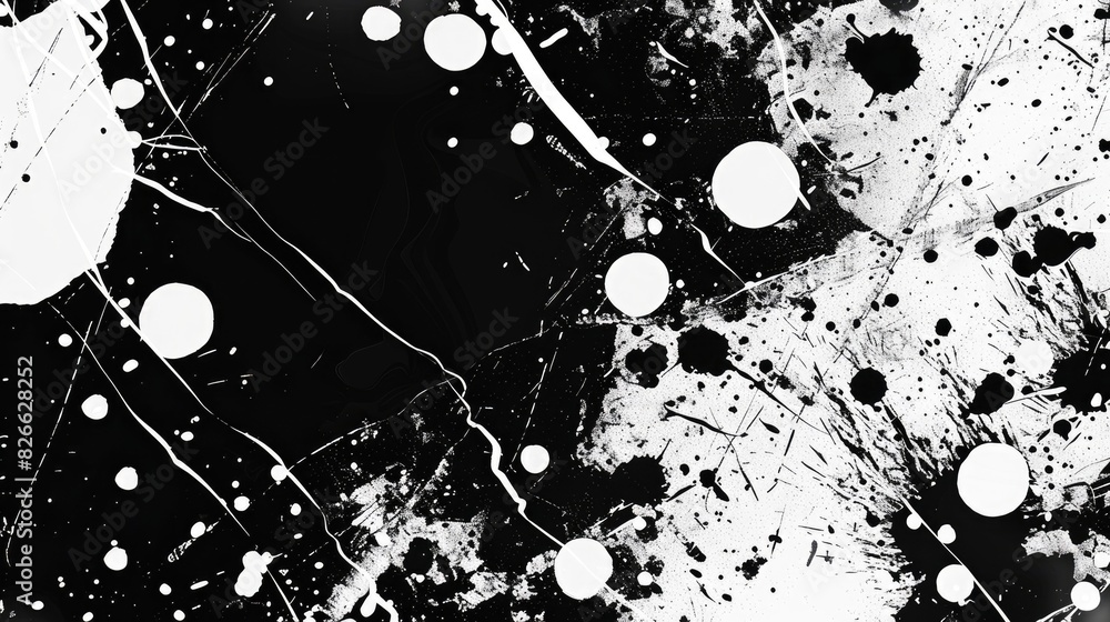 Poster abstract monochrome pattern with spots cracks dots chips shapes and lines on a black and white textu