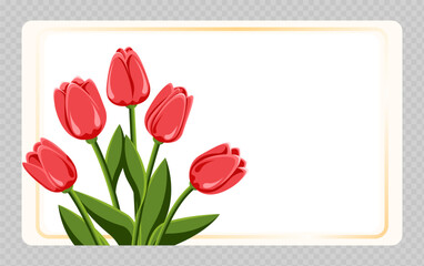 Congratulations sheet with tulips. Used for spring greetings. Vector. Web design.