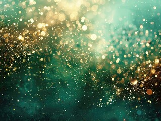 A gradient background shifting from teal to green, embellished with scattered gold glitter, offering a vibrant and festive look
