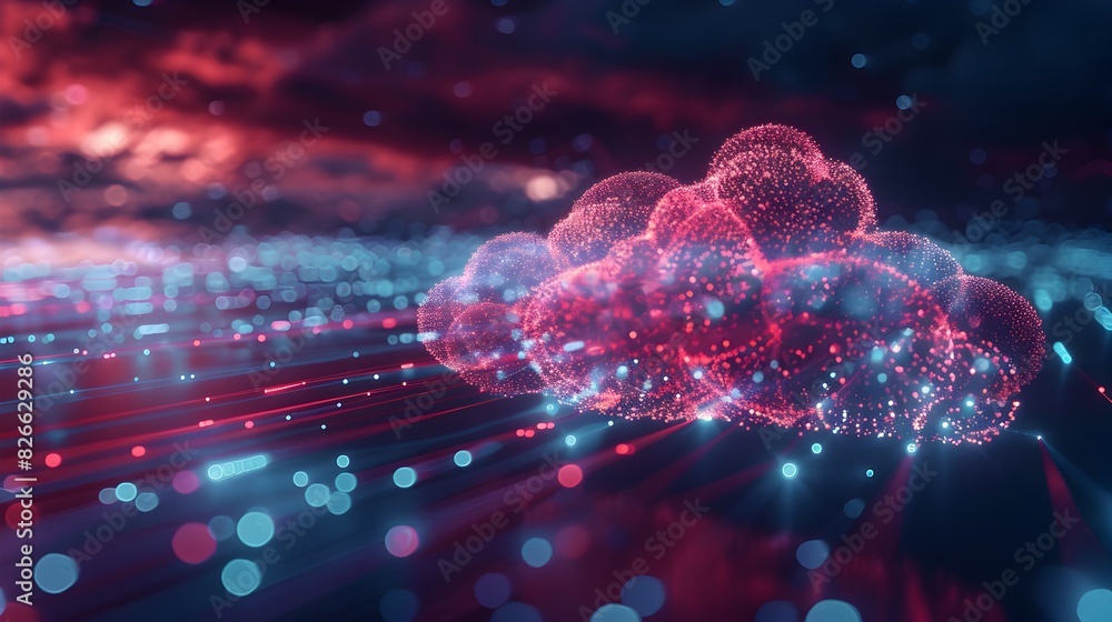 Poster ethereal representation of dynamic cloud computing infrastructure and digital communication concept