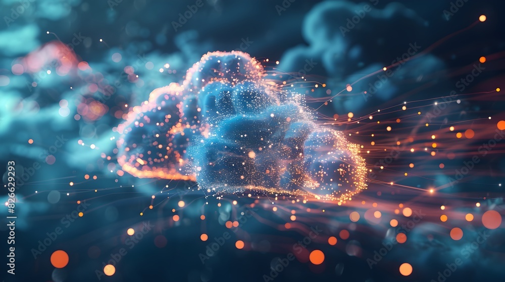 Poster ethereal cloud computing infrastructure representing digital communication in business