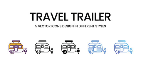 Travel Trailer vector icons set stock illustration.