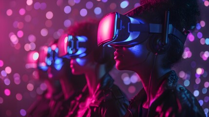 Diverse Team Engaging in Virtual Reality Meeting in Vibrant Digital Workspace