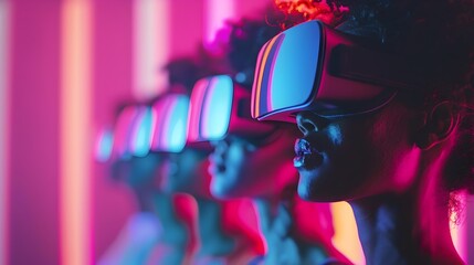 Vibrant Virtual Reality Meeting in a Dynamic Digital Workspace with a Diverse Team Collaborating on High Tech Business Concepts