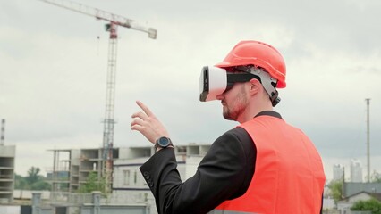 Work process on construction site with modern gadget