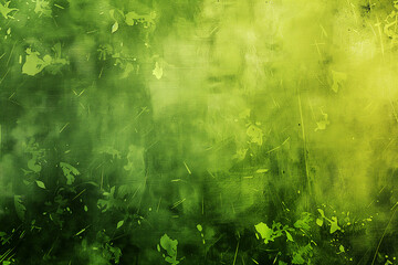 Abstract green textured background with botanical elements and foliage patterns. 