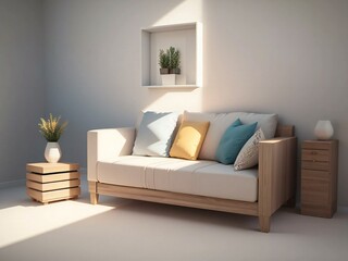 Inviting living room with a comfortable sofa, stylish cushions, and refined decor bathed in soft, natural light