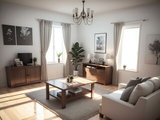 Modern living room flooded with natural light, adorned with sophisticated furniture and stylish decor creating a cozy atmosphere