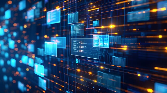 Technological background with digital archives and data storage visuals, ideal for representing digital archives and scientific research in educational materials