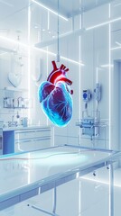Medical healthcare digital hologram anatomy of human heart and organs concept, with graphical icon display ai holographic display assistant technology. 3d modeling with lab banner background