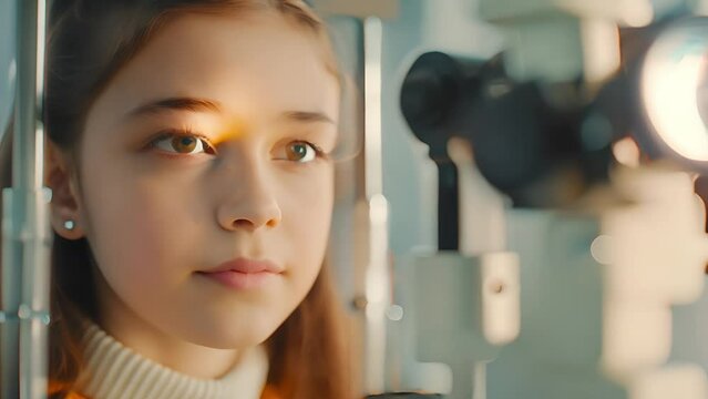 A little girl test and checking glaucoma with optometrist or ophthalmologist. A little girl patient having an eye exam	