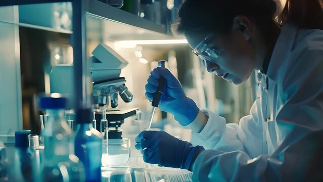 Scientist or doctor working in laboratory. Scientific extraction in glassware, Laboratory and development concept	