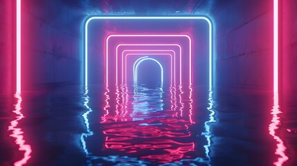 Neon Tunnel with Water Reflection