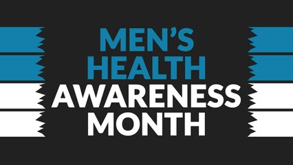 Men's Health Awareness Month seamless looping Text Animation with side lines on Black background, Mens Health Awareness Month observed each year in June for celebrating and wishing mens health month.