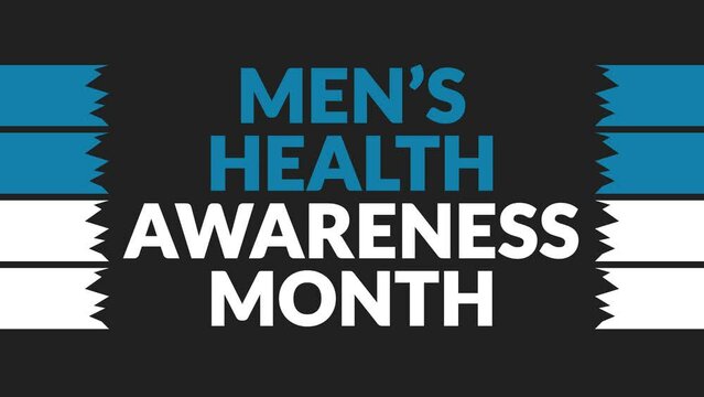 Men's Health Awareness Month seamless looping Text Animation with side lines on Black background, Mens Health Awareness Month observed each year in June for celebrating and wishing mens health month.