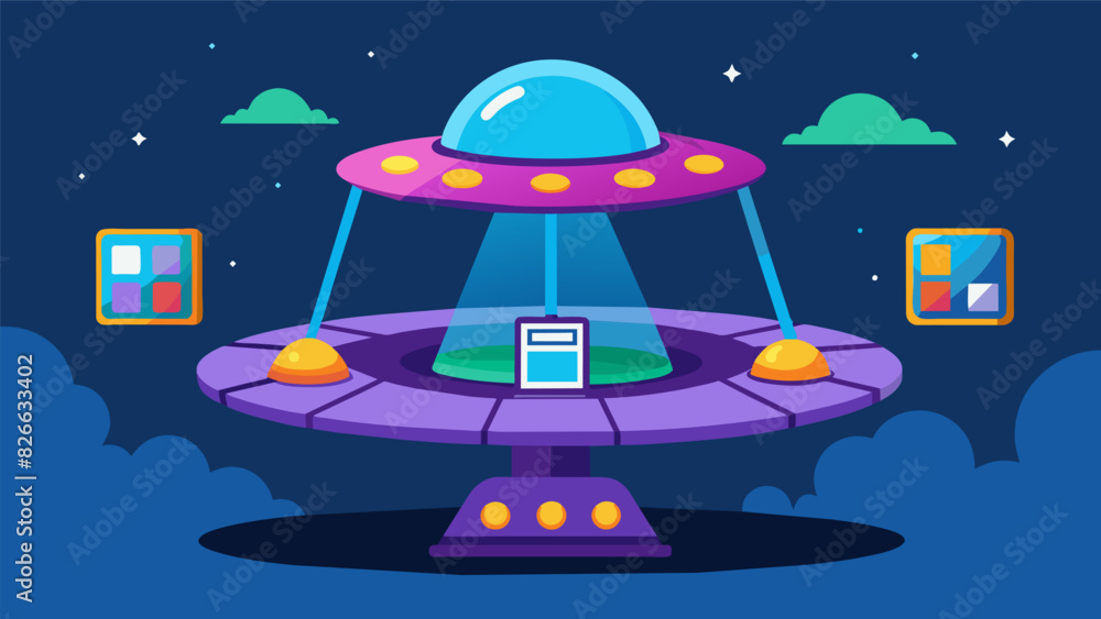 Poster a flying saucer seesaw that doubles as a spaceship simulator complete with interactive screens and c