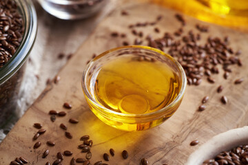 A bowl of flax seed oil