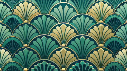 Art Deco Style Seamless Scallop Shell Pattern Wallpaper