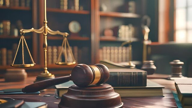 Judge gavel, Law books and scales of justice on desk in lawyer office. Legal justice	