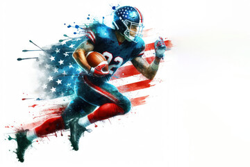 America Football watercolor splash player in action with a ball isolated on white background