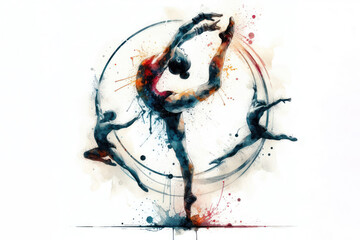 Artistic Gymnastics watercolor splash in action isolated on white background