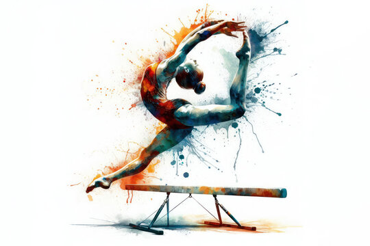 Artistic Gymnastics watercolor splash in action isolated on white background