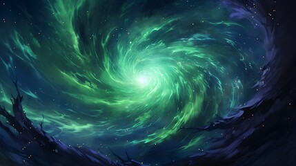 Liquid bursts of ultraviolet and jade green collide, forming intricate patterns reminiscent of celestial phenomena, frozen in high-definition detail.