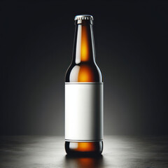 A bottle of beer with a white label with a place for a logo dark background