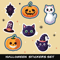 Get into the spooky spirit with our hauntingly fun Halloween Sticker Set! This vector collection delivers a wicked assortment of icons celebrating the eerie excitement of All Hallows' Eve.