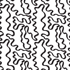Seamless abstract textured pattern. Simple background black and white colors. Digital brush strokes background. Curly lines. Design for textile fabrics, wrapping paper, background, wallpaper, cover.