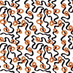 Seamless abstract geometric pattern. Simple background black,orange, white texture. Digital brush strokes background. Lines. Design for textile fabrics, wrapping paper, background, wallpaper, cover.