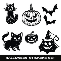 Get into the spooky spirit with our hauntingly fun Halloween Sticker Set! This vector collection delivers a wicked assortment of icons celebrating the eerie excitement of All Hallows' Eve.