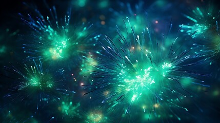 Fototapeta premium Radiant bursts of ultraviolet and jade green erupting in a dazzling display of color and light, like a celestial fireworks show frozen in time.