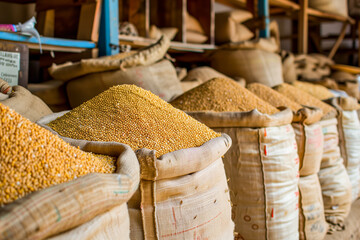Grain bags in store row