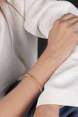 Diamond jewelry. Diamond bracelet on young woman