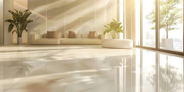 Clean organized minimalist floor with a shiny spotless hygienic appearance. Concept Minimalist Decor, Clean Aesthetics, Hygienic Surfaces, Shiny Floors, Organized Living