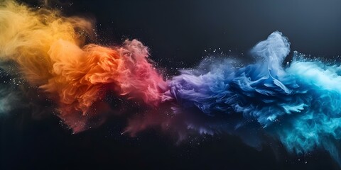 Vibrant hues of powder exploding in air against dark backdrop background. Concept Vibrant Powder Explosion, Colorful Dust Cloud, Creative Photography