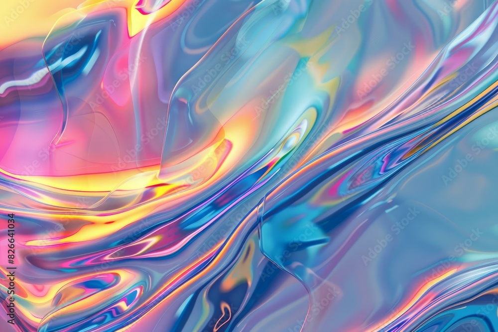Poster colorful and smooth holographic texture with flowing liquid patterns for creative backgrounds