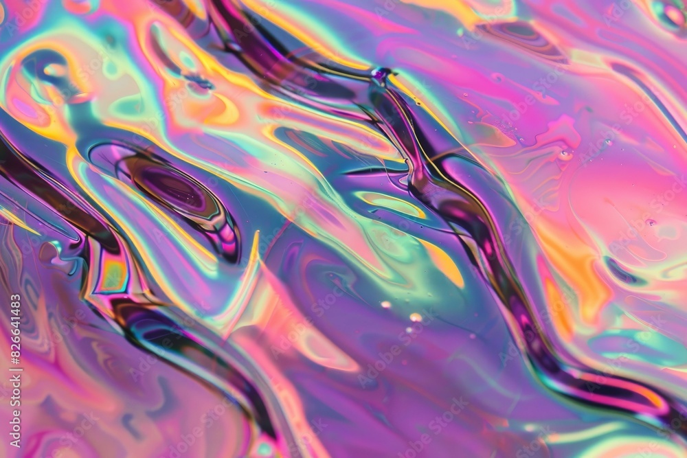 Poster mesmerizing abstract holographic liquid texture with vibrant swirls and mesmerizing patterns in flui