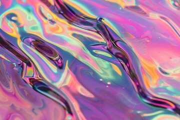 Mesmerizing abstract holographic liquid texture with vibrant swirls and mesmerizing patterns in fluid art. A surface decorative with mesmerizing holographic liquid texture