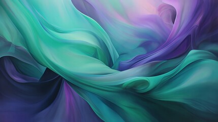 Naklejka premium A dynamic composition capturing the fluid motion of ultraviolet and jade green, unfolding in a mesmerizing dance of color and light.