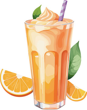 Yummy Orange Smoothies And Whipped Cream Illustration Svg, Watercolor Drawing For Cold Drink, Slushie Recipe, Summer, Juice, Refreshment, Menu, Beverage, Vitamin C, Health, Sour Flavor, Kids, Float