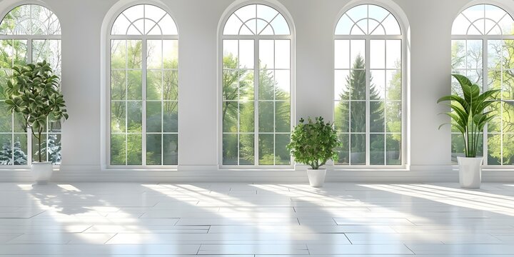 Bright and airy room with clean windows and empty space for text. Concept Bright Interiors, Clean Windows, Minimalist Decor, Space for Text, Natural Light