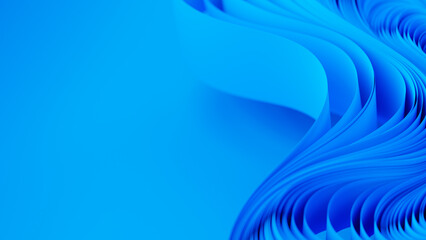 Blue layers of cloth or paper warping. Abstract fabric twist. 3d render illustration