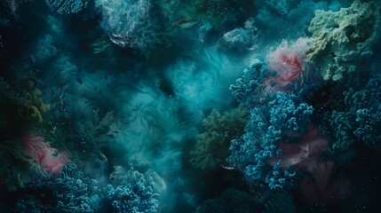 Obraz premium A top-down view of the dark and deep underwater world.